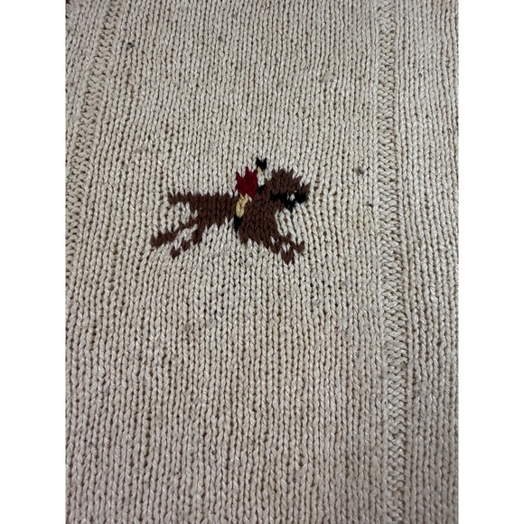 Rare VTG Polo Ralph Lauren Sz MHorses Jockey‎ Hand Knit Beige V Neck Silk Cotton - Picture 5 of 8